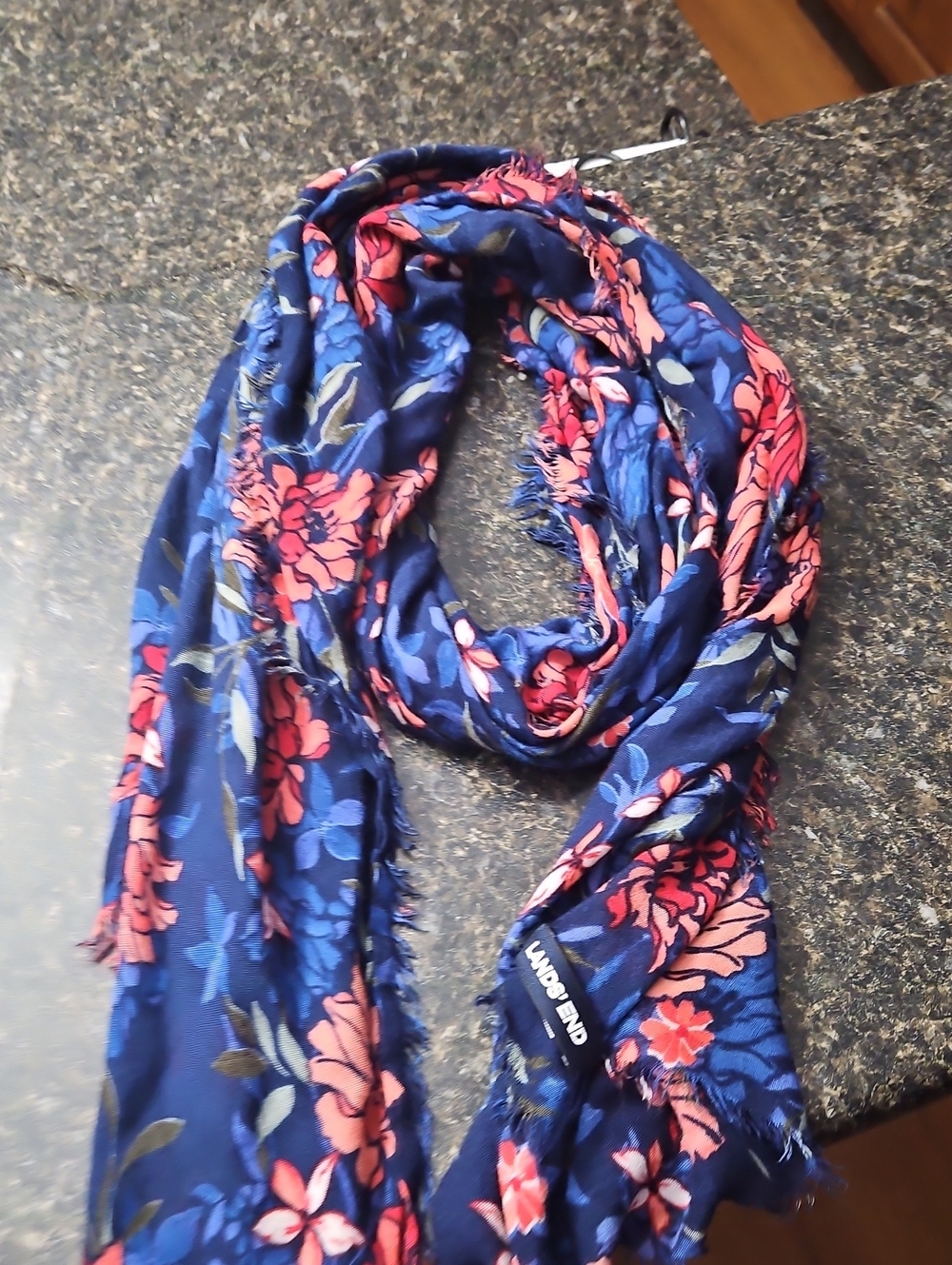 Lands' End Navy Floral Scarf - Lightweight Women's Accessory